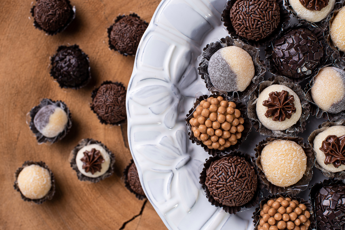 Brigadeiro. Typical Brazilian sweet. Many types of brigadiers together